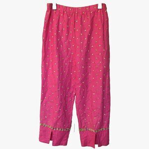 Linen Pants Women’s Large Capri Pink Green Polka Dots Made USA Unique Funky